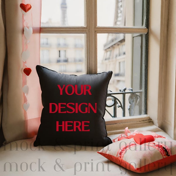 Valentine's Day Black Pillow Mockup PNG, Simple Styled Square Throw Pillow, Accent Pillow Mockup, Instant Download Digital File
