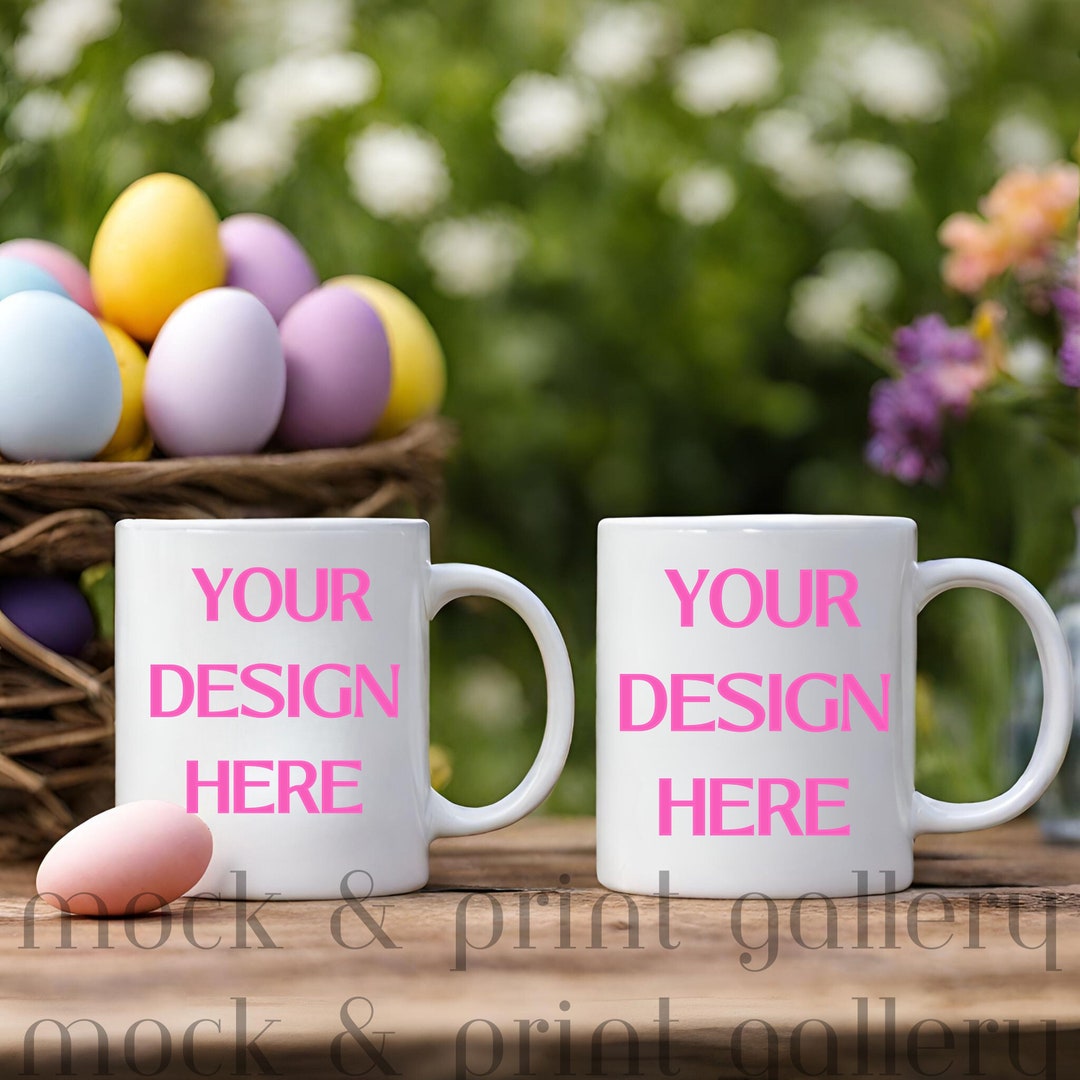 Easter Coffee Mugs Mockup PNG, Two 11oz White Ceramic Simple Styled ...