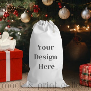 Christmas Sack Mockup PNG, Festive Holiday Santa Sack Under Christmas Tree, Sack Mockup Digital File, Drawstring Bag Mockup, Winter Mockup