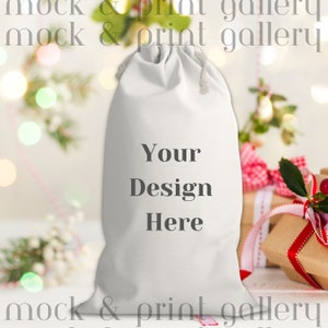 Christmas Sack Mockup PNG, Holiday Santa Sack with Christmas Lights and Gift, Sack Mockup Digital File, Drawstring Bag Mockup, Winter Mockup