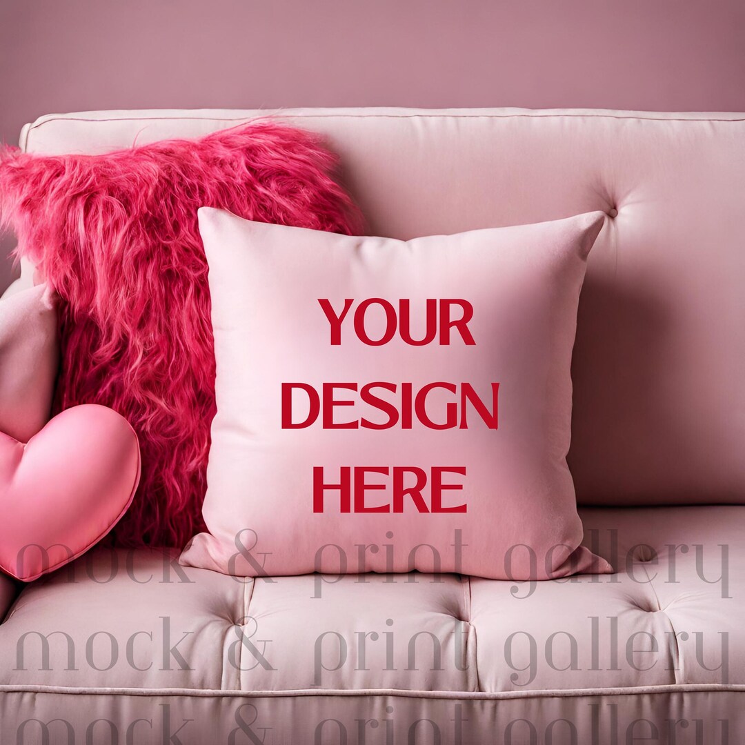 Valentine's Day Pink Pillow Mockup PNG, Simple Styled Square Throw