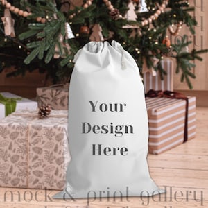 Christmas Sack Mockup PNG, Holiday Santa Sack with Boho Christmas Decor, Sack Mockup Digital File, Drawstring Bag Mockup, Winter Mockup