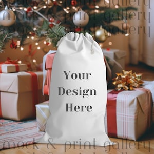Christmas Sack Mockup PNG, Festive Holiday Santa Sack Under Christmas Tree, Sack Mockup Digital File, Drawstring Bag Mockup, Winter Mockup