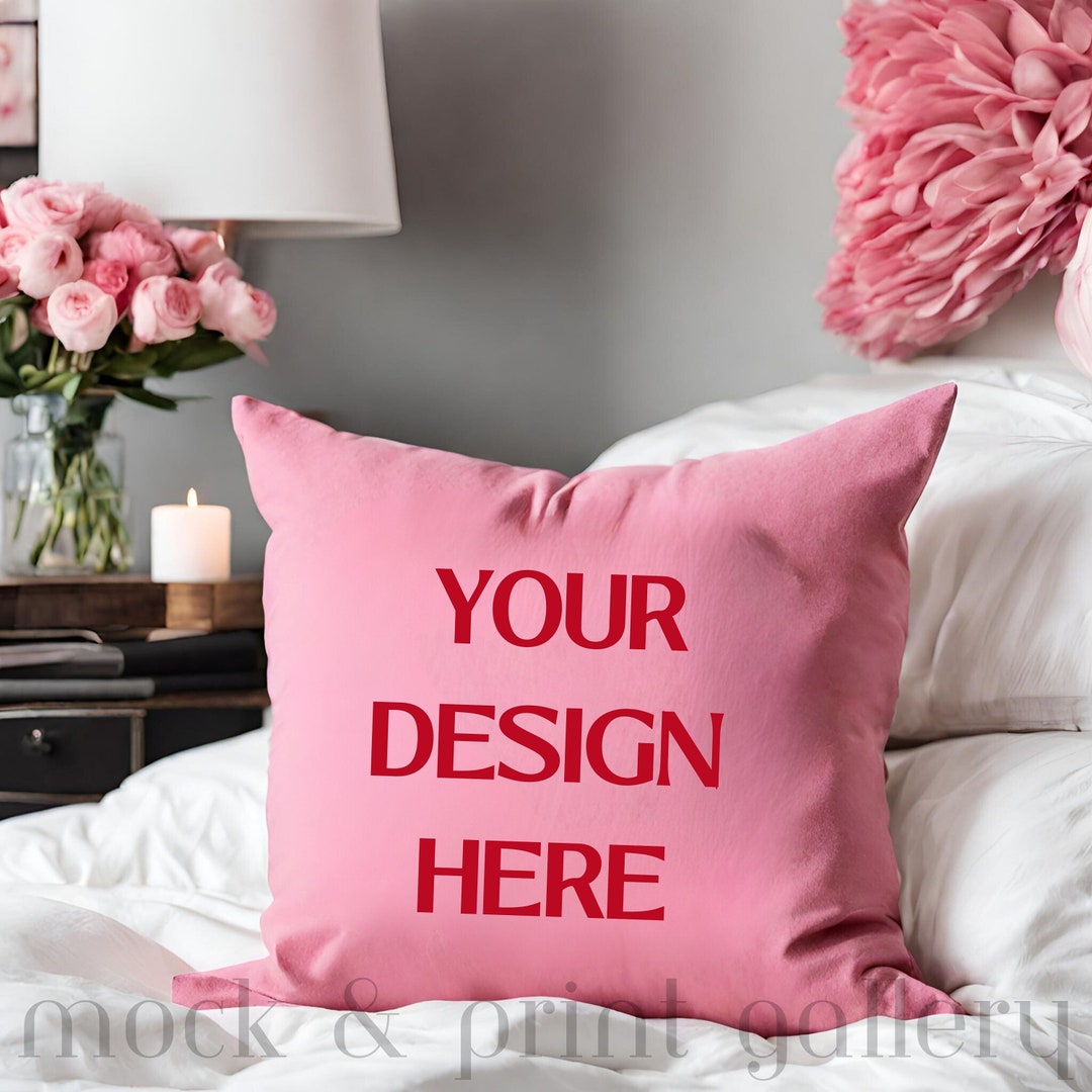 Valentine's Day Pink Pillow Mockup PNG, Simple Styled Square Throw