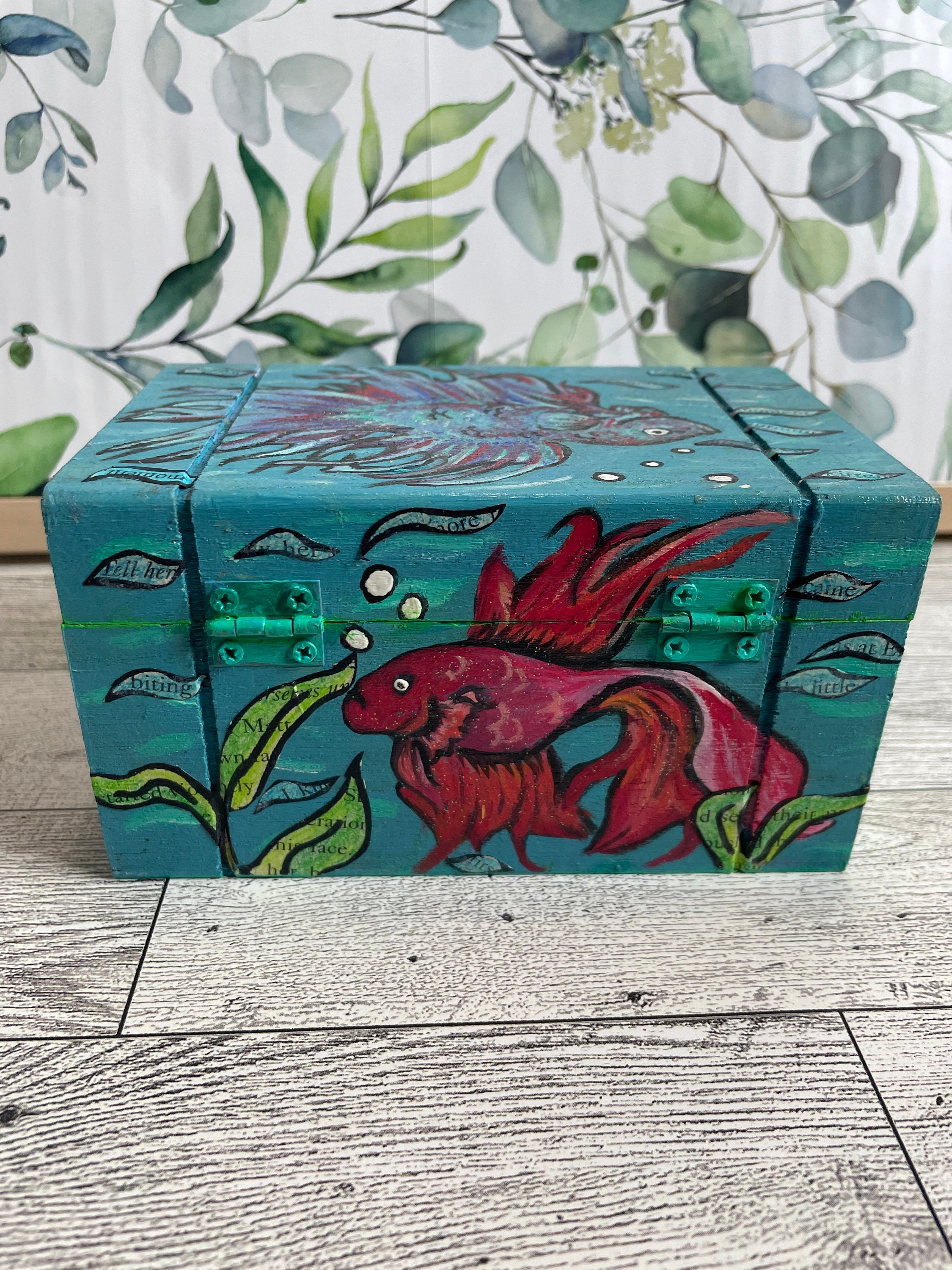 betta fish trinket box Betta Fish Keepsake/trinket Box: Hand Painted