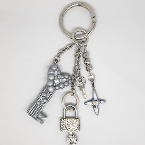 Hand Sculpted Clay Key & Cross Purse Charm: Rhinestone Mini Lock