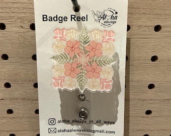 Puakenikeni quilt flower retractable badge reel
