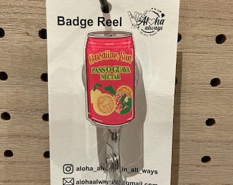 Hawaii juice can retractable badge reel
