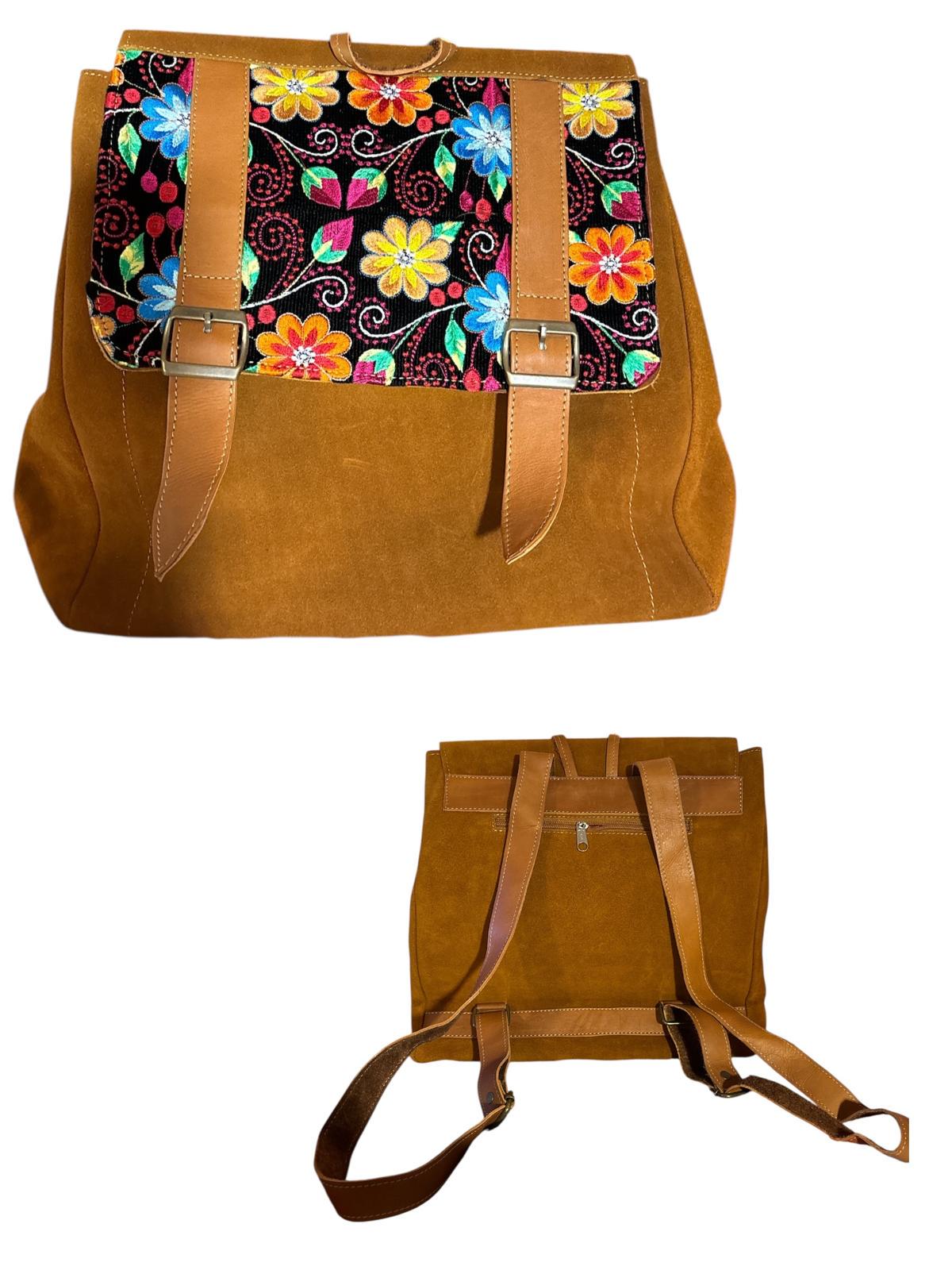 Made in Ecuador Leather Blue and Brown Patterned Backpack Ecuador Leather Backpack - Etsy main image 4