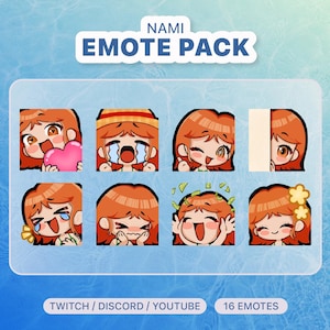 Motive Nami | Paket von Emotes Chibi Nami für Twitch, Discord und Youtube | 16 Emotes | Emotes Piraten