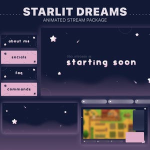 Pacchetto Streaming Starlit Dreams / Scene animate / Estetica spaziale / Sovrapposizioni, Pannelli, Chatbox, Icone / OBS
