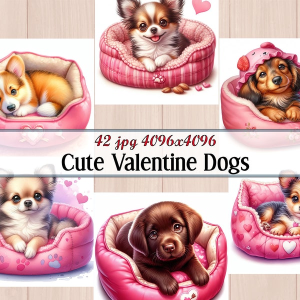 Cute valentine dogs, 42 jpg images, romantic, valentine's day, heart, love, cute dog, clipart, digital, download, lovable, adorable