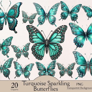 Mariposa turquesa brillante, mariposa brillante, 20 imágenes prediseñadas PNG, creación de tarjetas, imágenes prediseñadas de mariposas, arte de mariposas, mariposa azul brillante