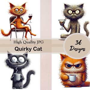 Quirky Cat, 36 JPG Images, Funny Cat, Coffee Cat, Grumpy Cat, Happy Cat ...