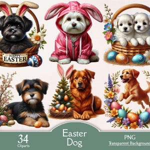 Chien de Pâques, 34 cliparts PNG, lot de Pâques, clipart Pâques, aquarelle, clipart printemps, scrapbooking, animaux de Pâques, clipart floral