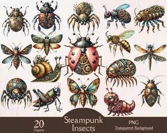 Steampunk insects, 20 PNG cliparts, steampunk, insect, printable, digital, download, junk journal, scrapbooking, paper craft, paper craft