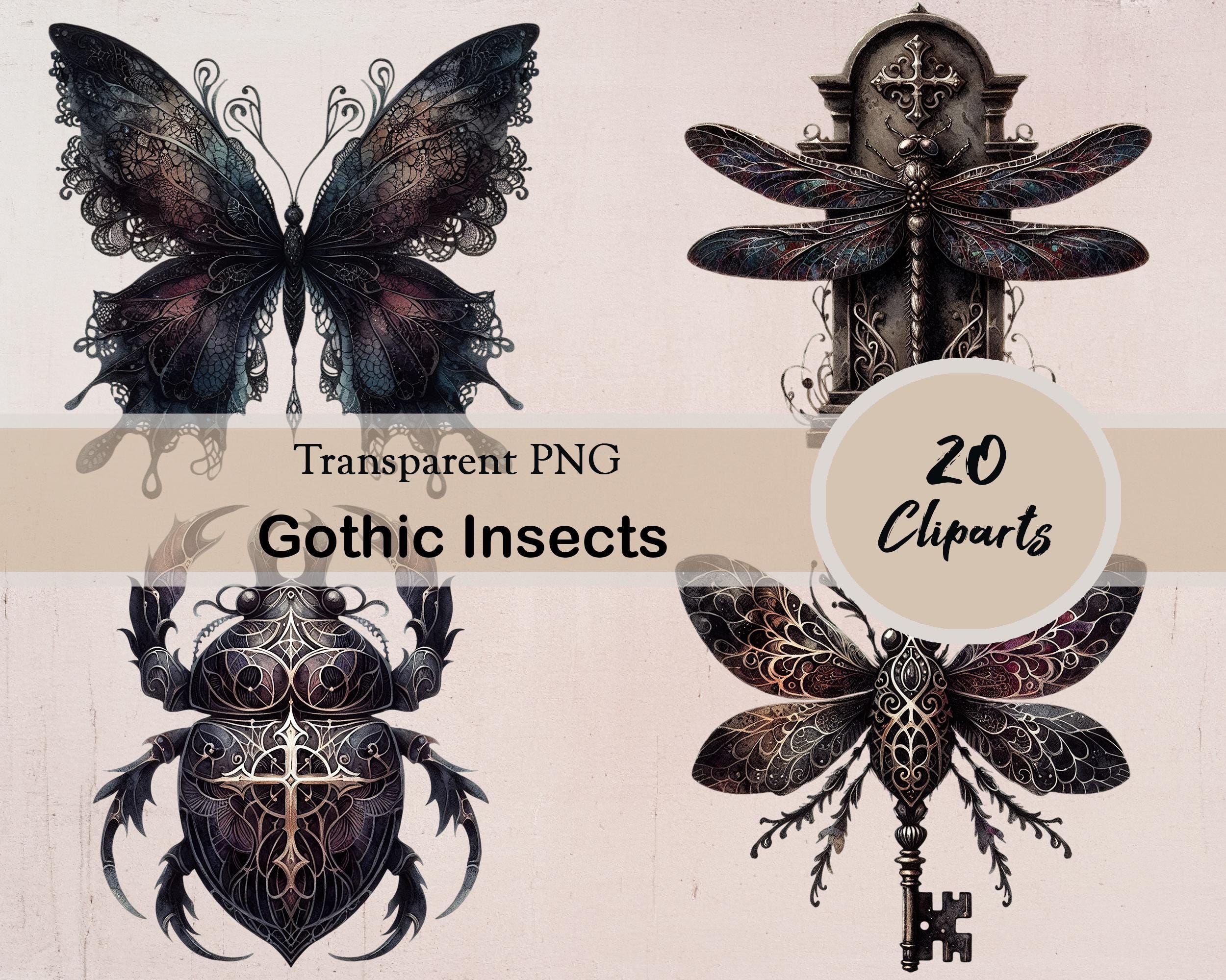Gothic Insects Watercolor Gothic Insects Clipart Set, Dark Fantasy Art, Gothic Creepy ...