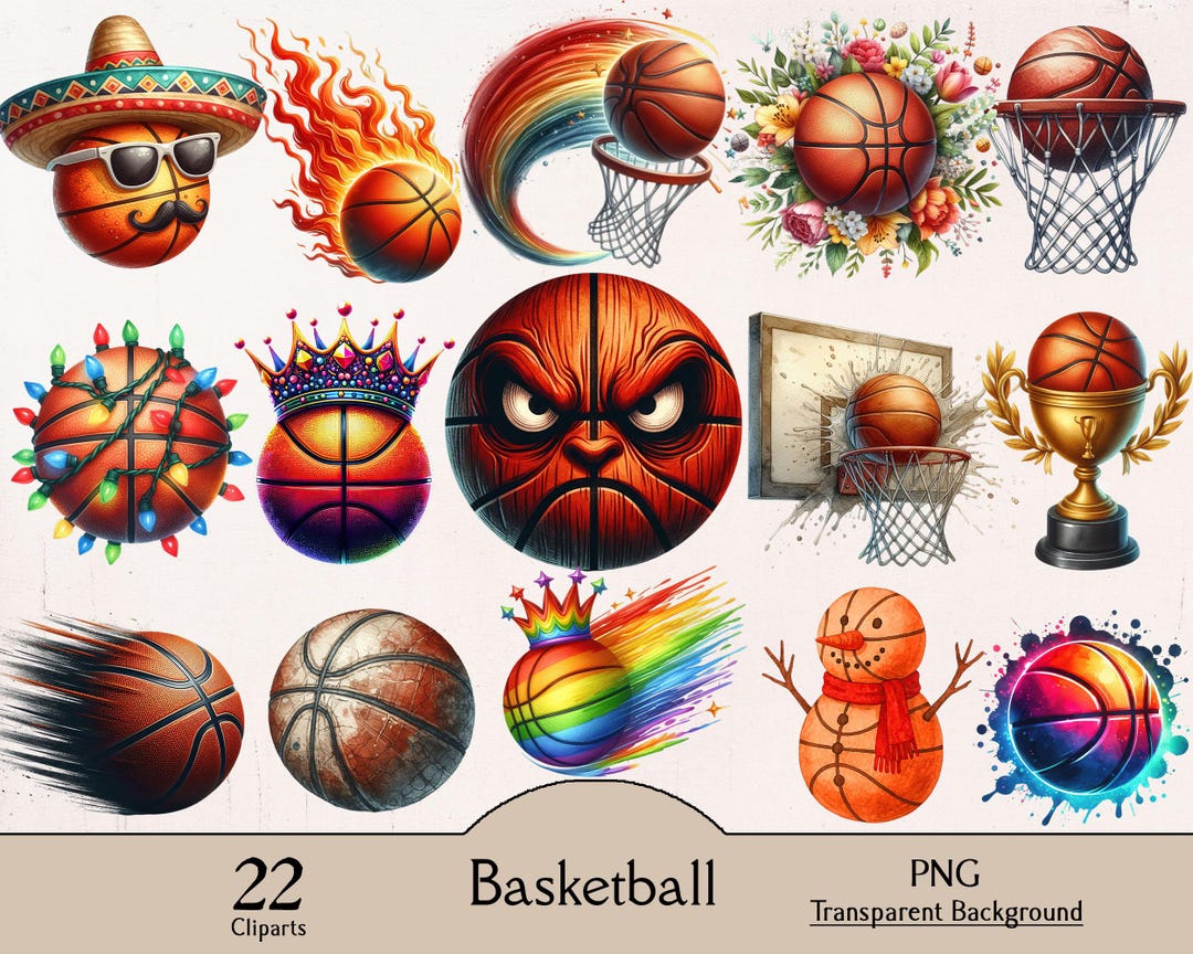 Watercolor Basketball Clipart Bundle, 22 PNG Cliparts, Swift Basketball ...