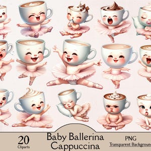 Baby ballerina cappuccino, baby ballerina cappuccino, 20 clipart PNG, clipart di ballerina divertente, bambina divertente, sublimazione brainrot italiano