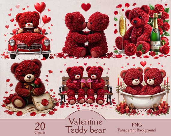 Ours en peluche de la Saint-Valentin, fleur rose, 20 images