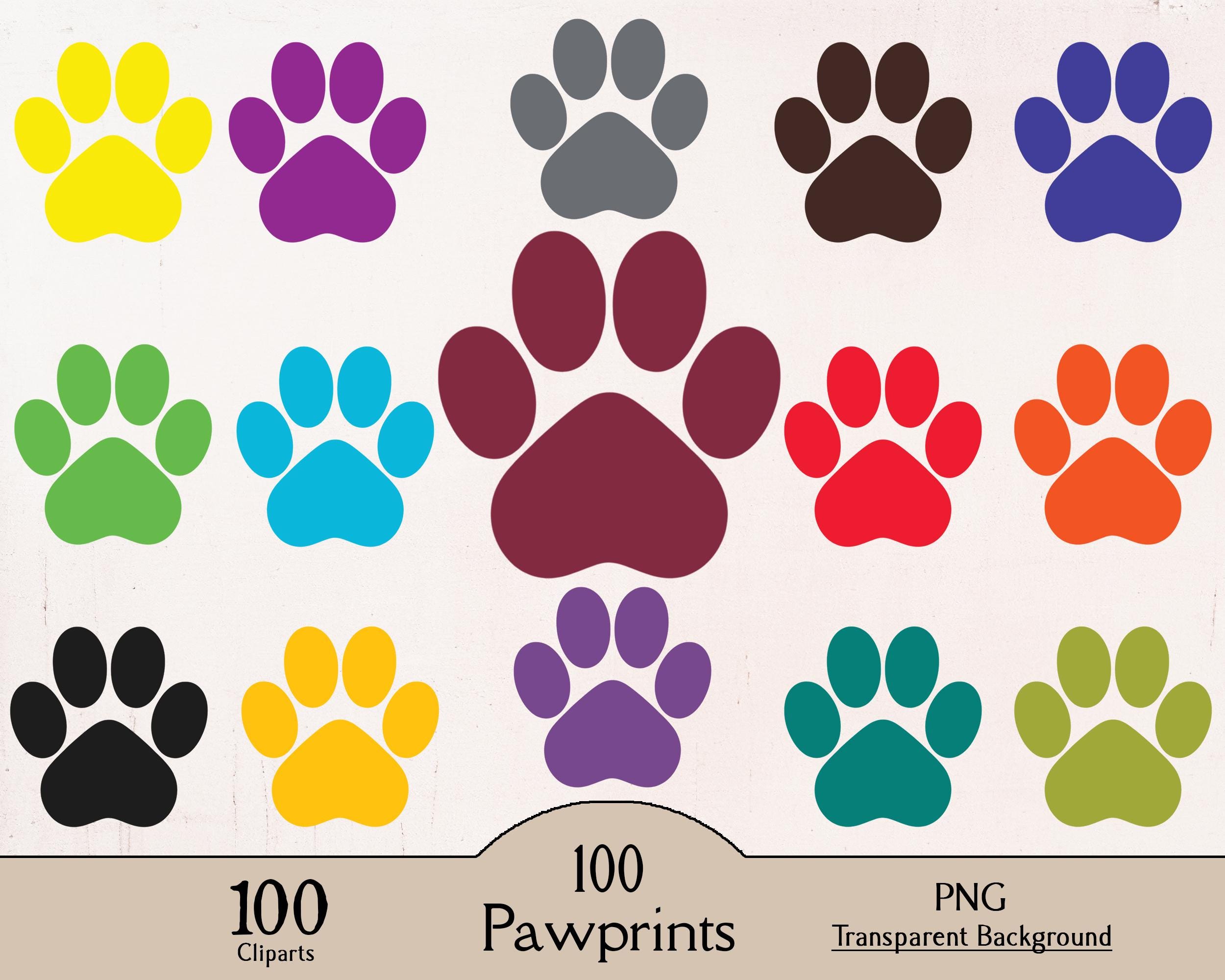100 Colors Pawprint Clipart Set Featuring Animal Paw Print in 100 ...