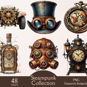Steampunk collection, steampunk clipart, steampunk elements, 48 PNG cliparts, instant download, clipart bundle, junk journaling, paper craft