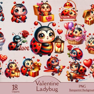 Valentine Marienkäfer , 18 Cliparts transparent , romantisch , valentine , Liebe , xoxo , Kuss , digital , download, sublimation , scrapbooking