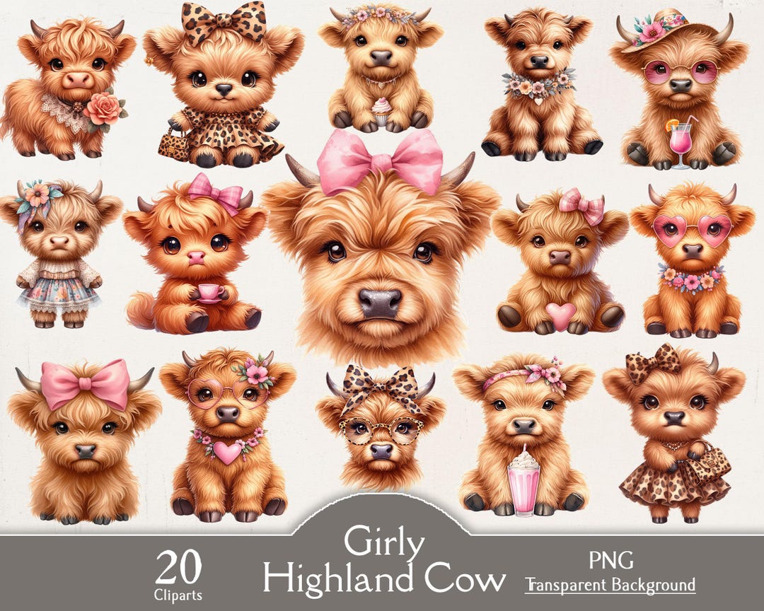 Girly Highland Cow Clipart Collection Watercolor Coquette Highland Cow girly-highland-cow-clipart-collection-watercolor-coquette-highland-cow