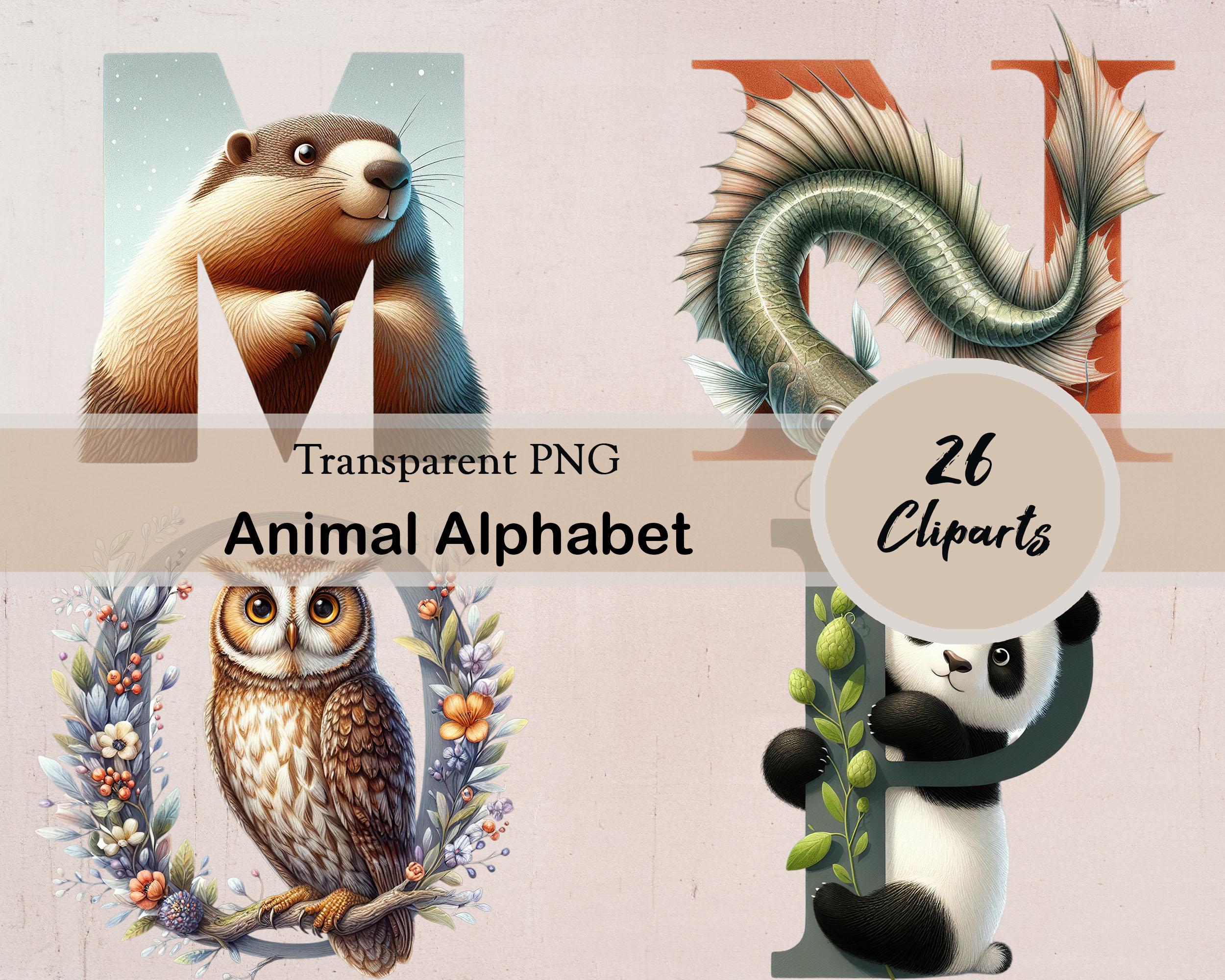 Animal Alphabet, 26 PNG Cliparts With Transparent Background, Cute ...