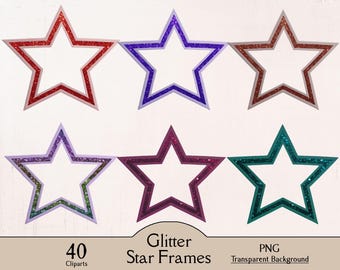 Glitter Sterne Rahmen. 40 PNG Dateien, Overlay, Glitzer Sterne, Glitter Clipart, Dekor, digital, Papiermodell, bedruckbar, Rahmen, farbig
