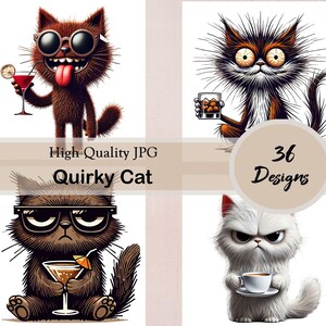 Quirky Cat, 36 JPG Images, Funny Cat, Coffee Cat, Grumpy Cat, Happy Cat ...