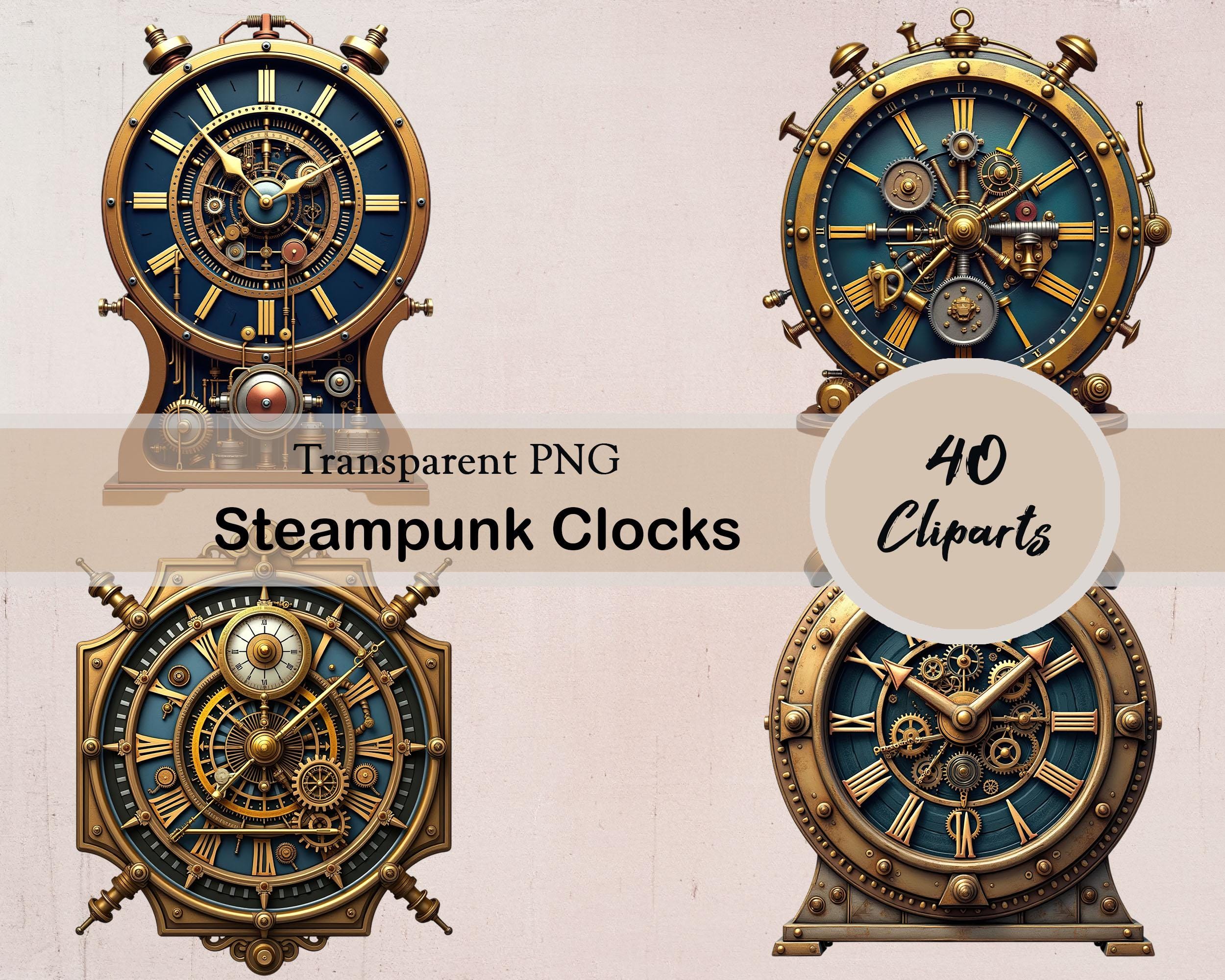 Steampunk Clock Clipart Ilustration, Timepiece Design, 40 PNG Cliparts ...