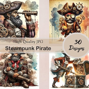 Steampunk Pirate, Watercolor, 30 JPG Images, Digital, Pirate Clipart ...