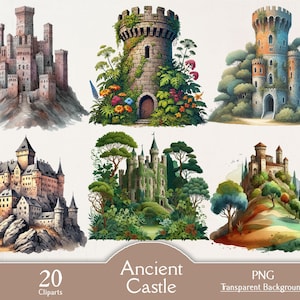 Ancient castle, 20 PNG cliparts, watercolor castle, princess castle, whimsical castle, vintage castle, digital, clipart, junk journal