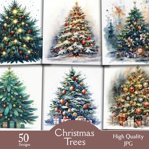 Alberi di Natale, 50 immagini JPG, Buon Natale, clipart, digitale, download, stampabile, creazione di biglietti, artigianato con la carta, diario di scarto, scrapbooking