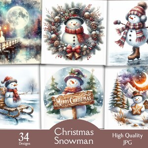 Vintage Christmas snowman clipart, 34 JPG images, digital download, retro winter snowman, funny snowman, junk journal, paper digital craft