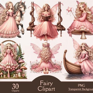 Clipart wróżki, 30 clipartów PNG, przezroczysty, fantasy, bajka, cyfrowy, różowa wróżka, clipart, drukowanie, scrapbooking, fantasy, papierowe rzemiosło