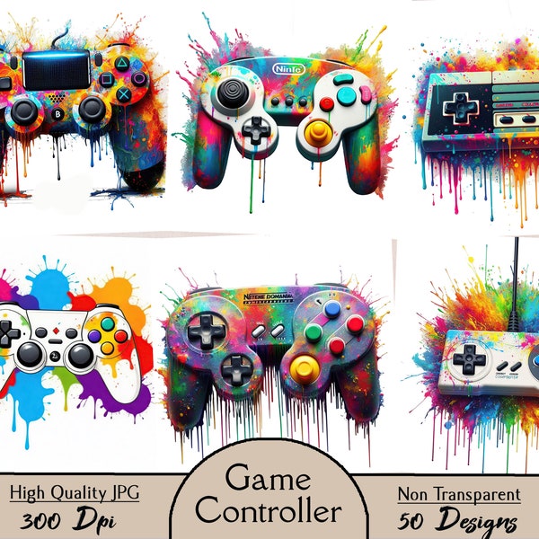 Game controller, 50 JPG images, digital download, card making, mixed media, digital paper craft, gaming, clipart, gamer, console, boy