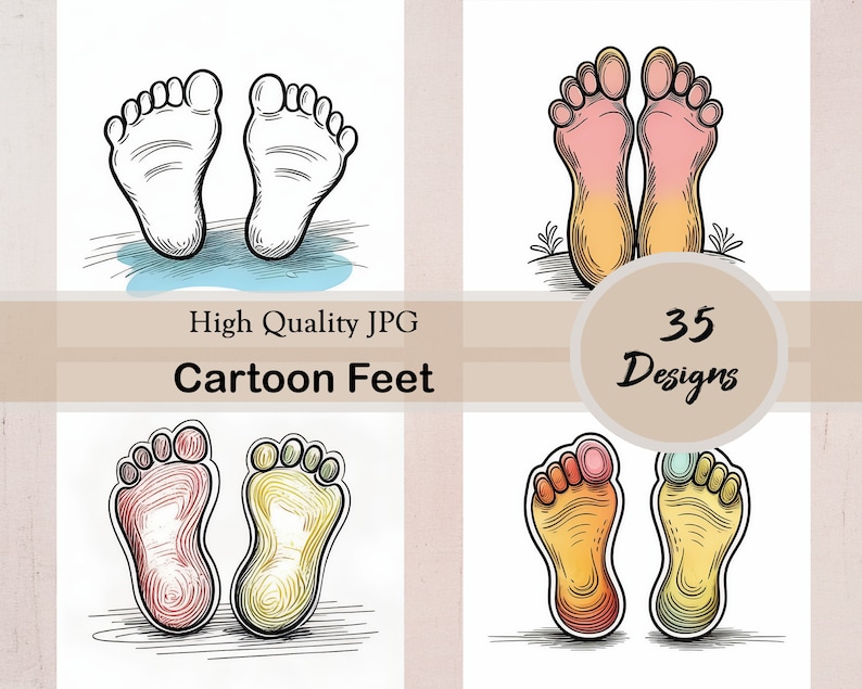 Cartoon Feet, 35 JPG Images, Foot Print, Nursery, Baby Shower, Funny ...