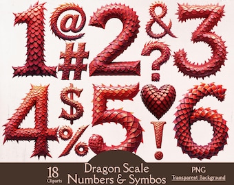 Red Dragon Scale Numbers and Symbols Clipart Bundle, Fantasy Numbers ...