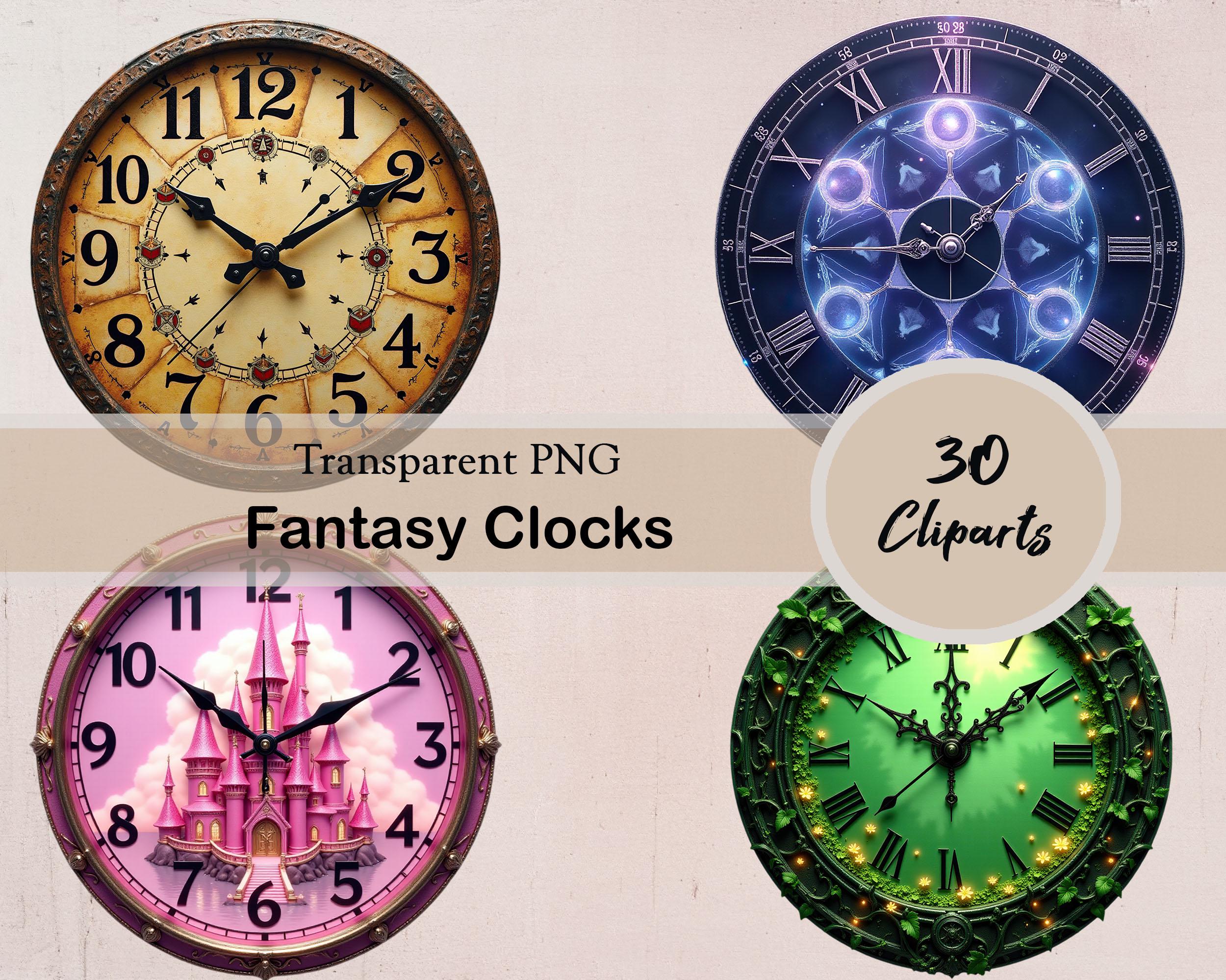 Fantasy Clocks, Magic Clocks, 30 PNG Cliparts, Clocks Clipart, Fantasy ...