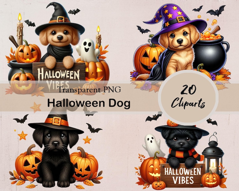 Halloween Dog, 20 PNG Cliparts, Cute Halloween Animals, Cute Dog ...