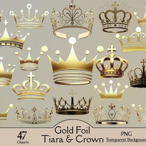 Goldfolie Tiara, Goldfolie Krone, 47 PNG Cliparts, sofortiger Download, kommerzielle Nutzung, Tiara Clipart, Krone Clipart, Goldglitzer-Tiara