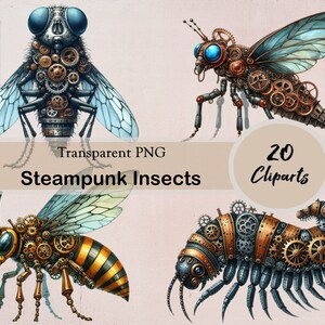 Steampunk Insects, 20 PNG Cliparts, Steampunk, Insect, Printable ...