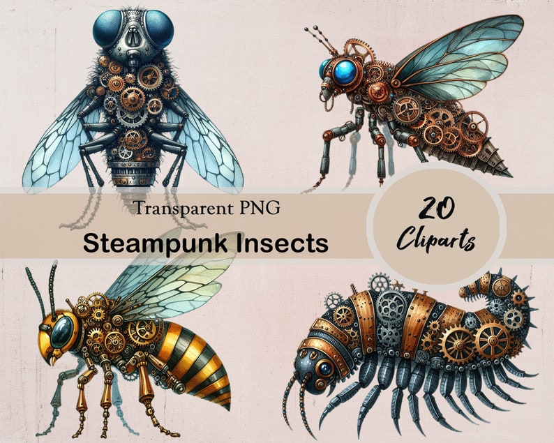 Steampunk Insects, 20 PNG Cliparts, Steampunk, Insect, Printable ...