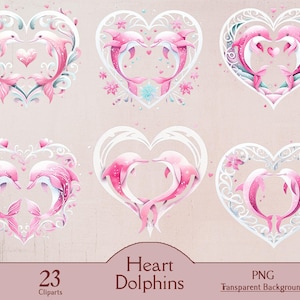 Herz Delfine, 23 PNG Clipart voll transparent, digital, Papiermodell, sublimieren , Sublimation, Drucken, bedruckbar, Valentine Junk Journal