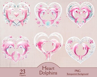 Heart dolphins, 23 PNG clipart full transparent, digital, papercraft, sublimate, sublimation, printing, printable, valentine junk journal