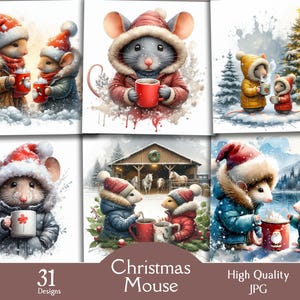 Cute, Christmas,Mouse, Coffee, Mug, Cup, Clipart ,31 High Quality JPG, Christmas,Digital , Download , Card Making , Digital , Paper , Craft
