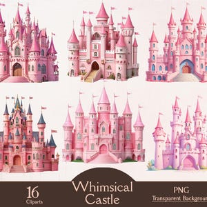 Grillig roze kasteel, 16 png, clipart, transparant, sprookje, sprookje, kind, kinderkamer, fantasie, prinses, afdrukken, junkjournaal