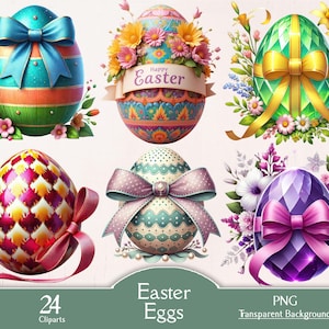 Easter eggs, 24 PNG cliparts, watercolor clipart eggs, easter clipart, easter graphics, junk journal, paper craft, spring clipart, flowers
